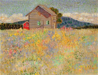 Small Wooden House in a Flowering Meadow